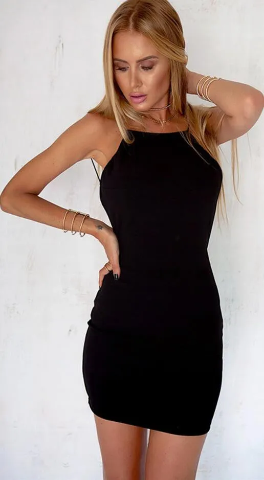 Sexy Pure Color Backless Short Bodycon Little Black Dress