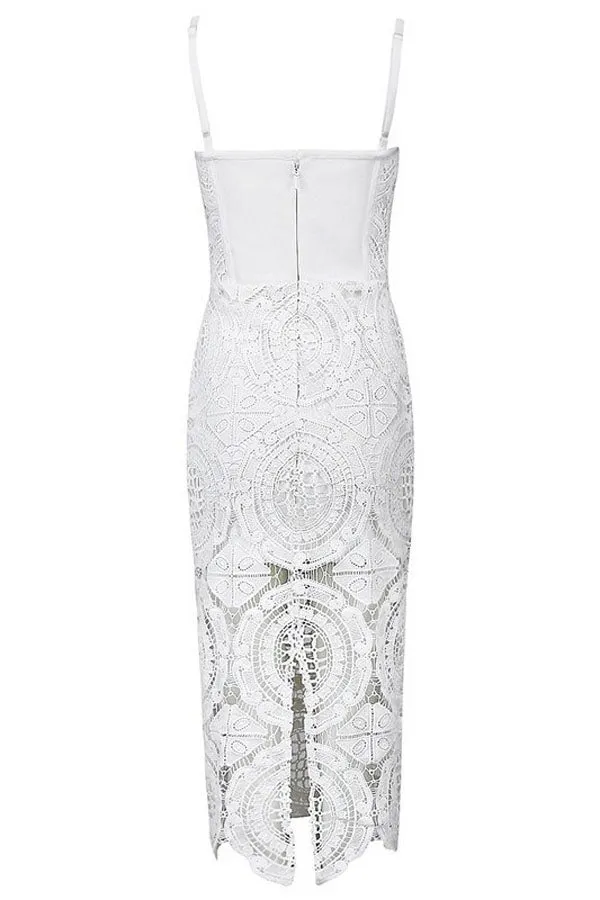 Sexy White Cutout Lace Panel Bustier Bandage Dress