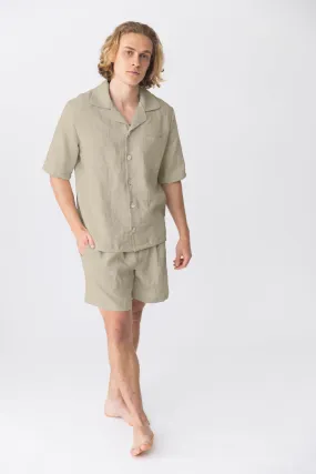 Short-sleeved linen pajamas beige natural - Emanuel