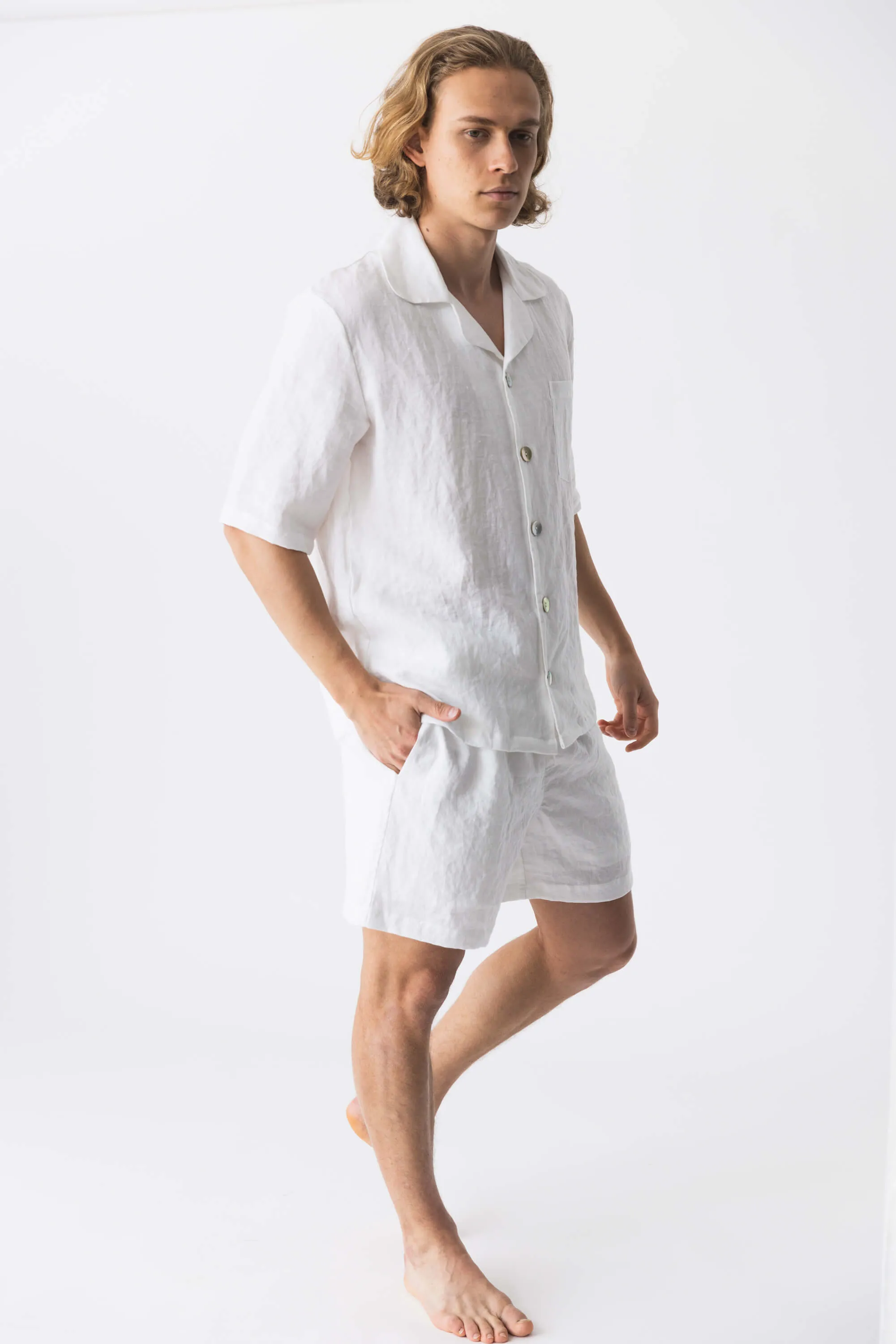 Short-sleeved linen pajamas beige natural - Emanuel