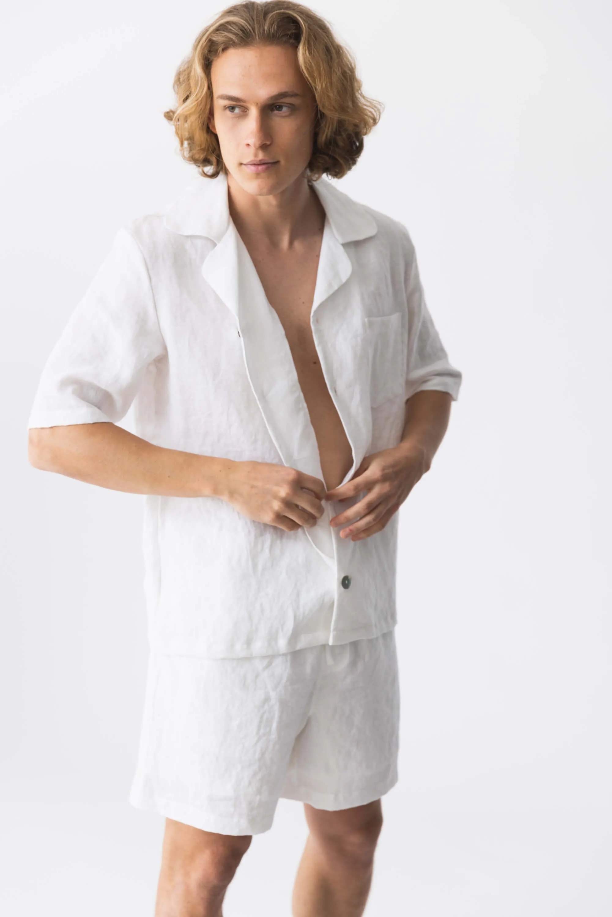 Short-sleeved linen pajamas beige natural - Emanuel