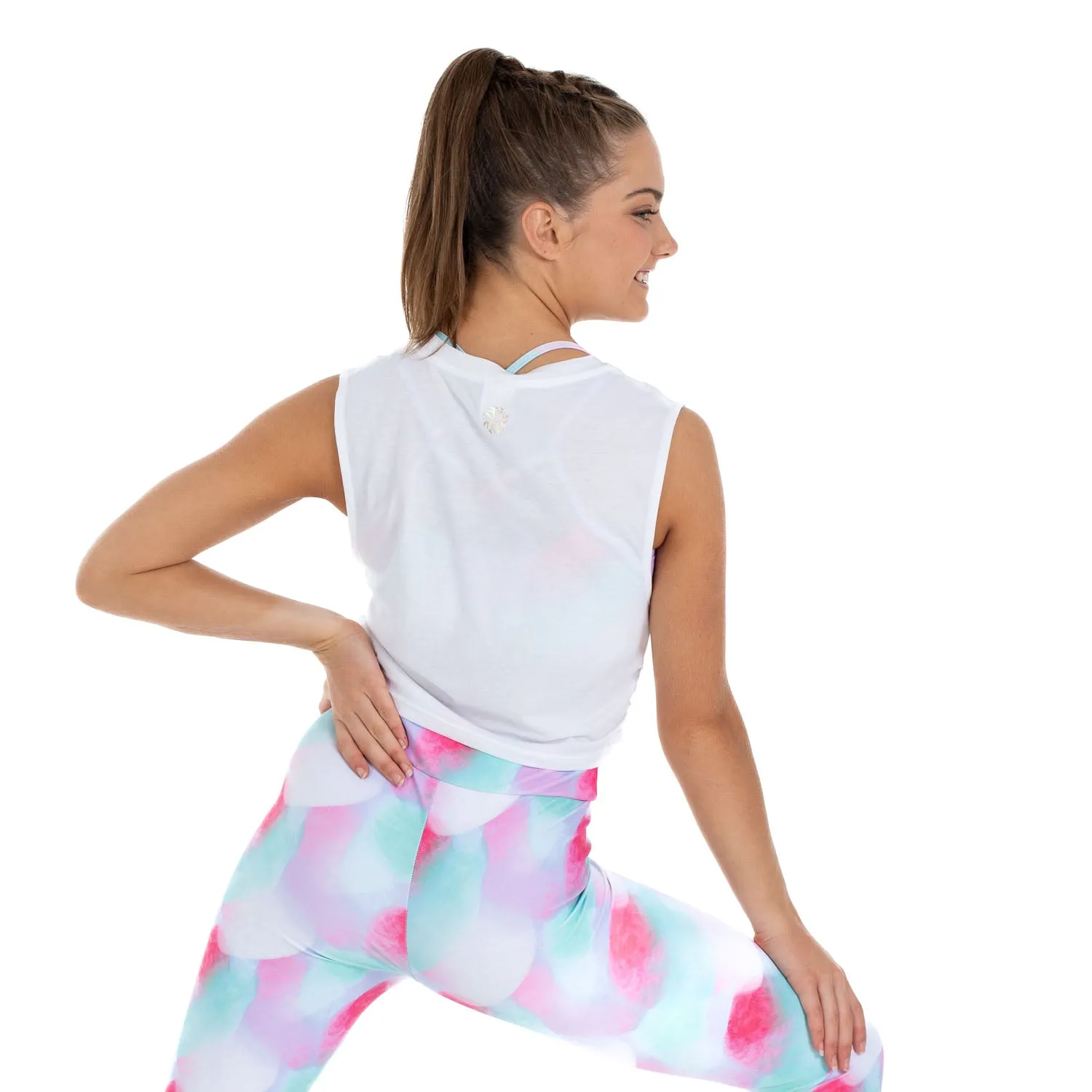 Sienna: Mock Tie Tank with 'Flexi' Print in White