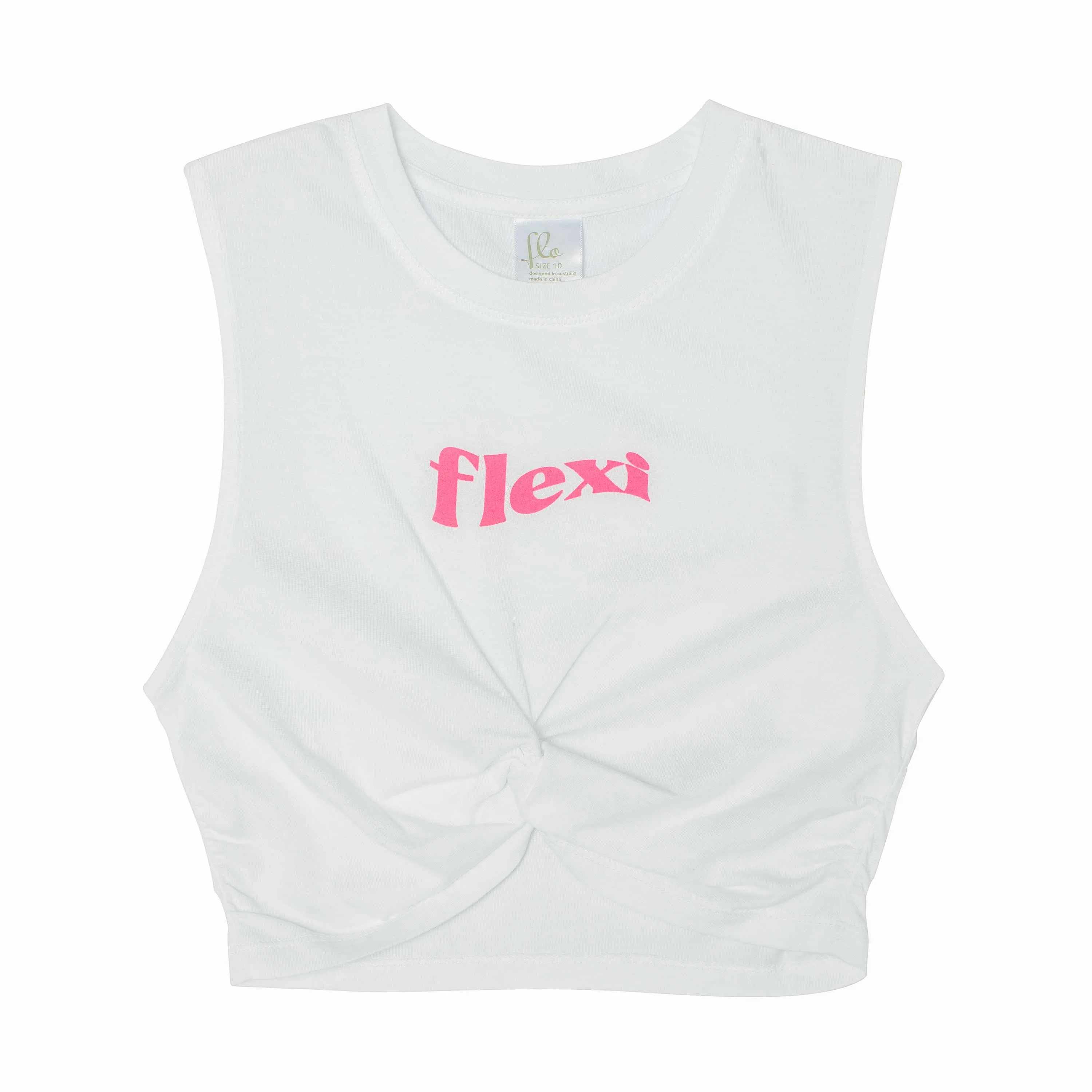 Sienna: Mock Tie Tank with 'Flexi' Print in White