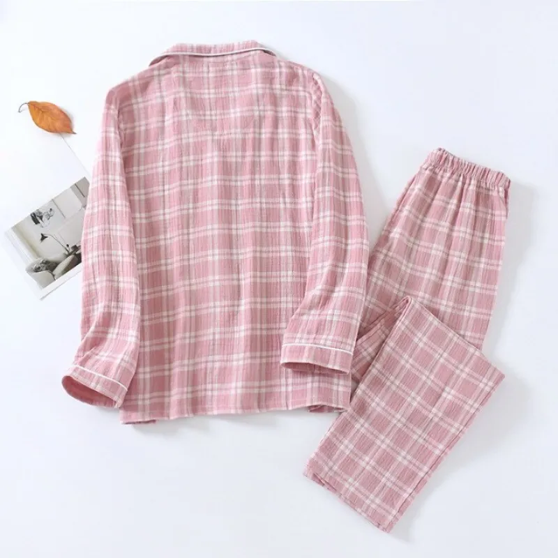 Simple Plaid Pajamas Suit Set