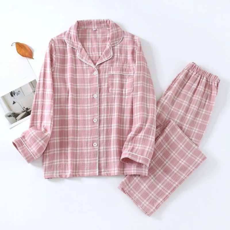 Simple Plaid Pajamas Suit Set