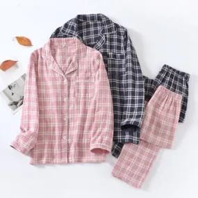 Simple Plaid Pajamas Suit Set
