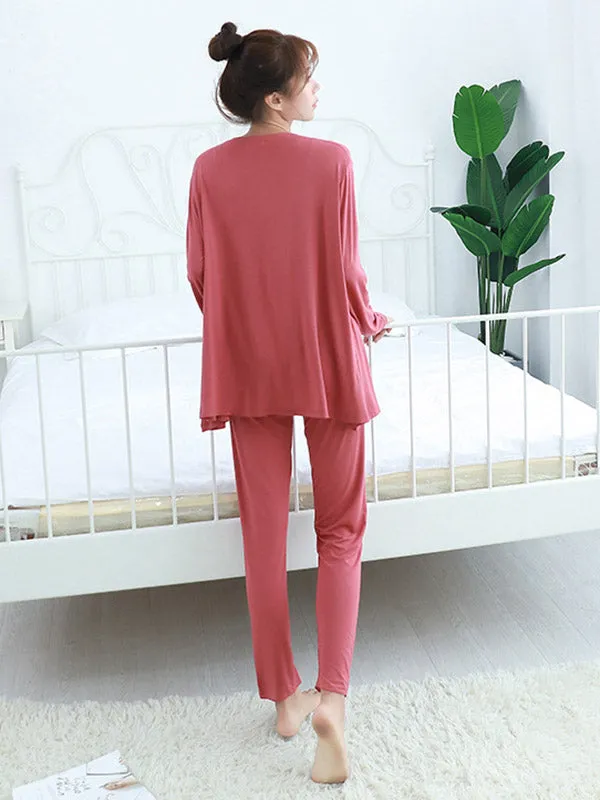 Simple Solid Color Long Sleeve Loose Modal Pajamas Sets