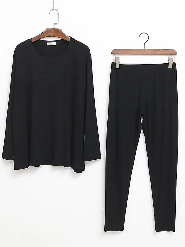 Simple Solid Color Long Sleeve Loose Modal Pajamas Sets