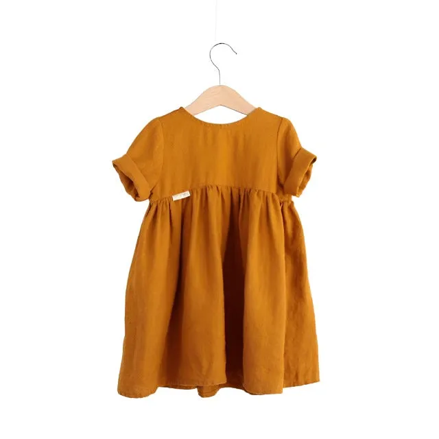 Sól Summer Pleated Girls Linen Dress