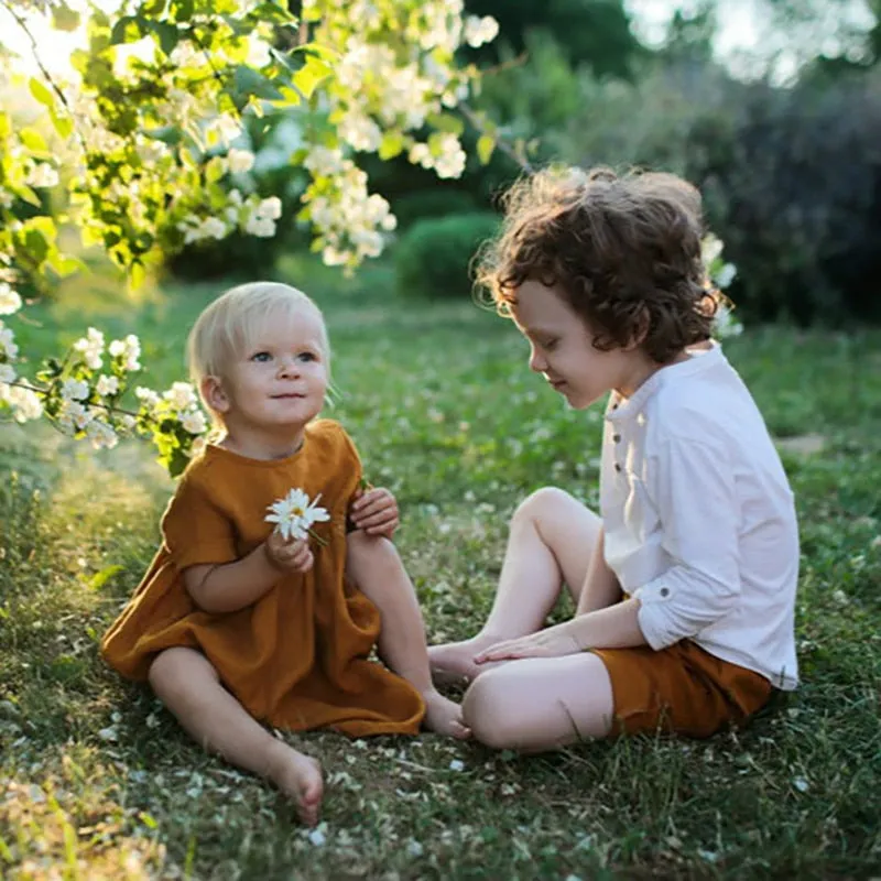 Sól Summer Pleated Girls Linen Dress