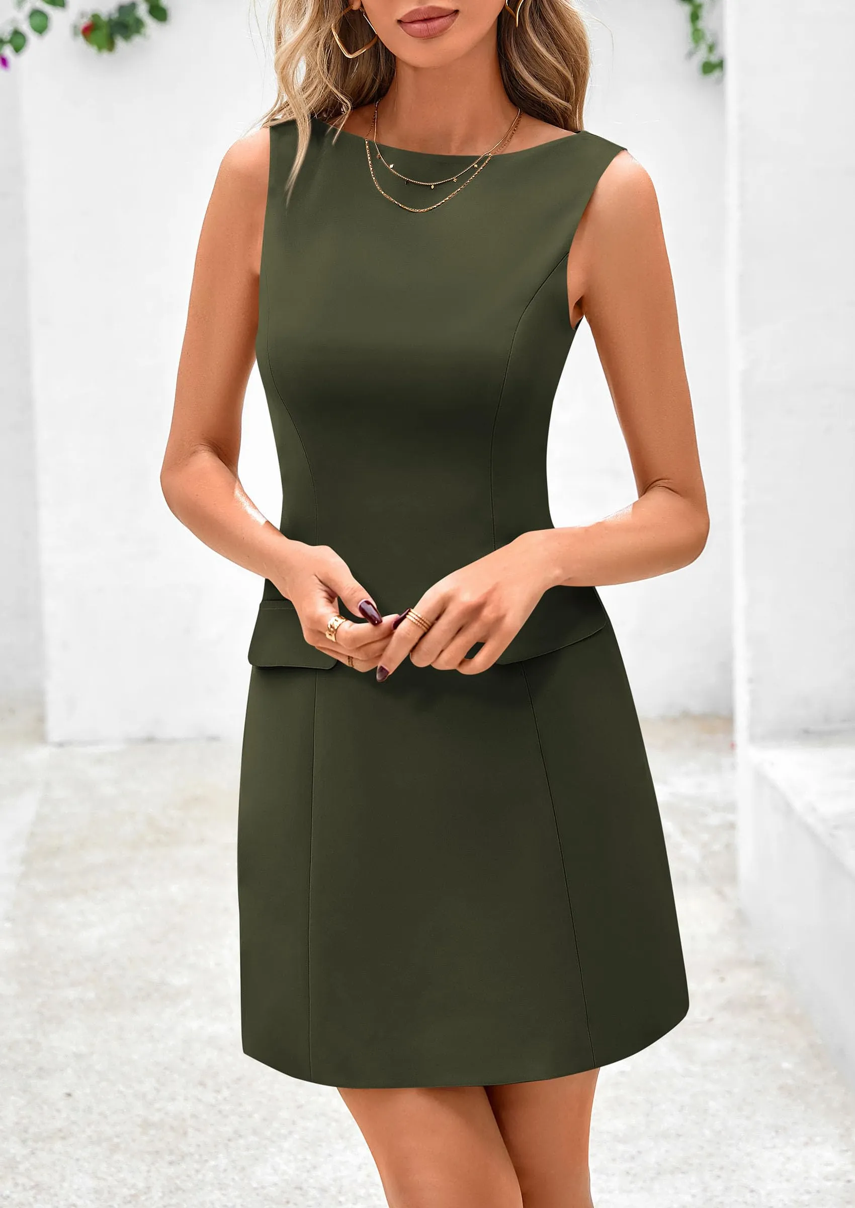 Sleeveless Boat Neck Zipper Bodycon A Line Business Work Mini Dresses