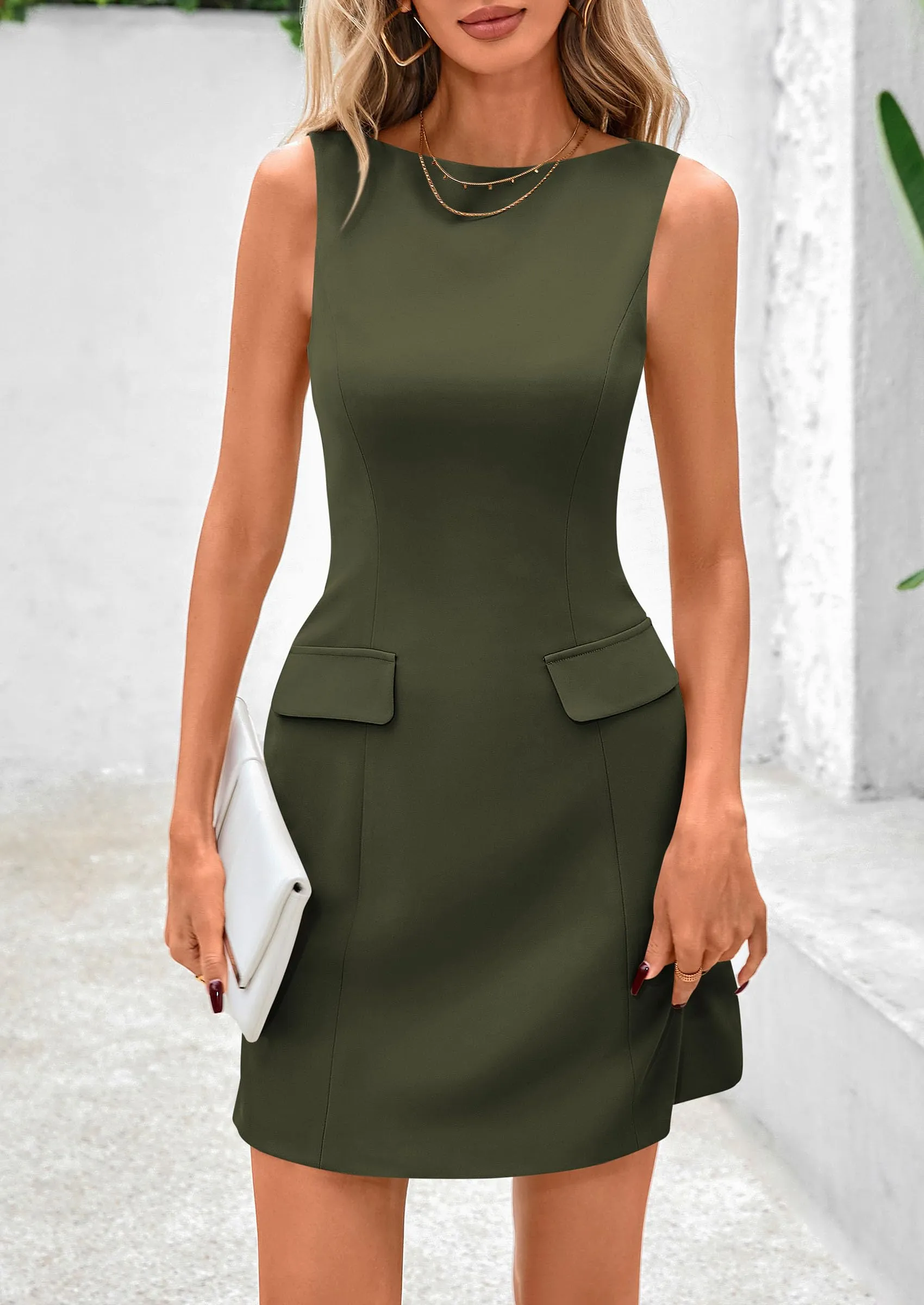 Sleeveless Boat Neck Zipper Bodycon A Line Business Work Mini Dresses