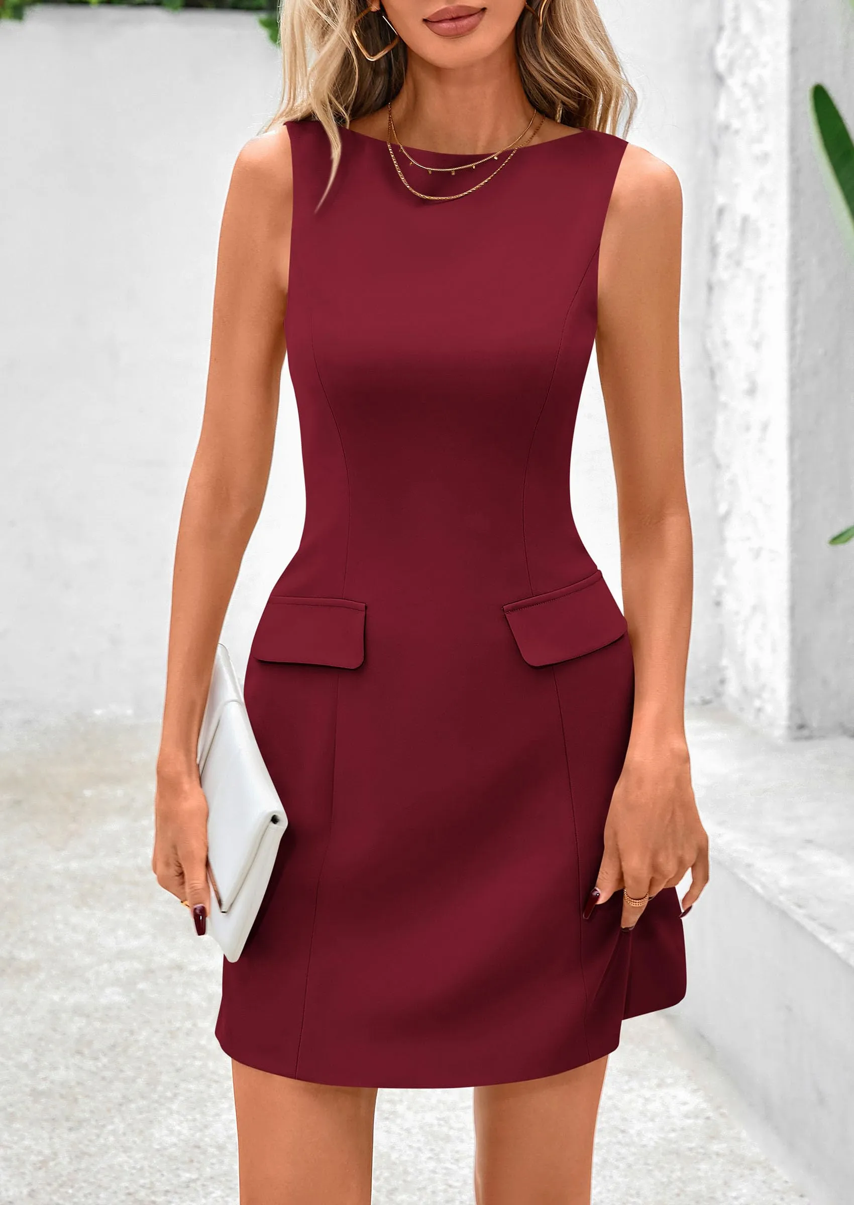 Sleeveless Boat Neck Zipper Bodycon A Line Business Work Mini Dresses