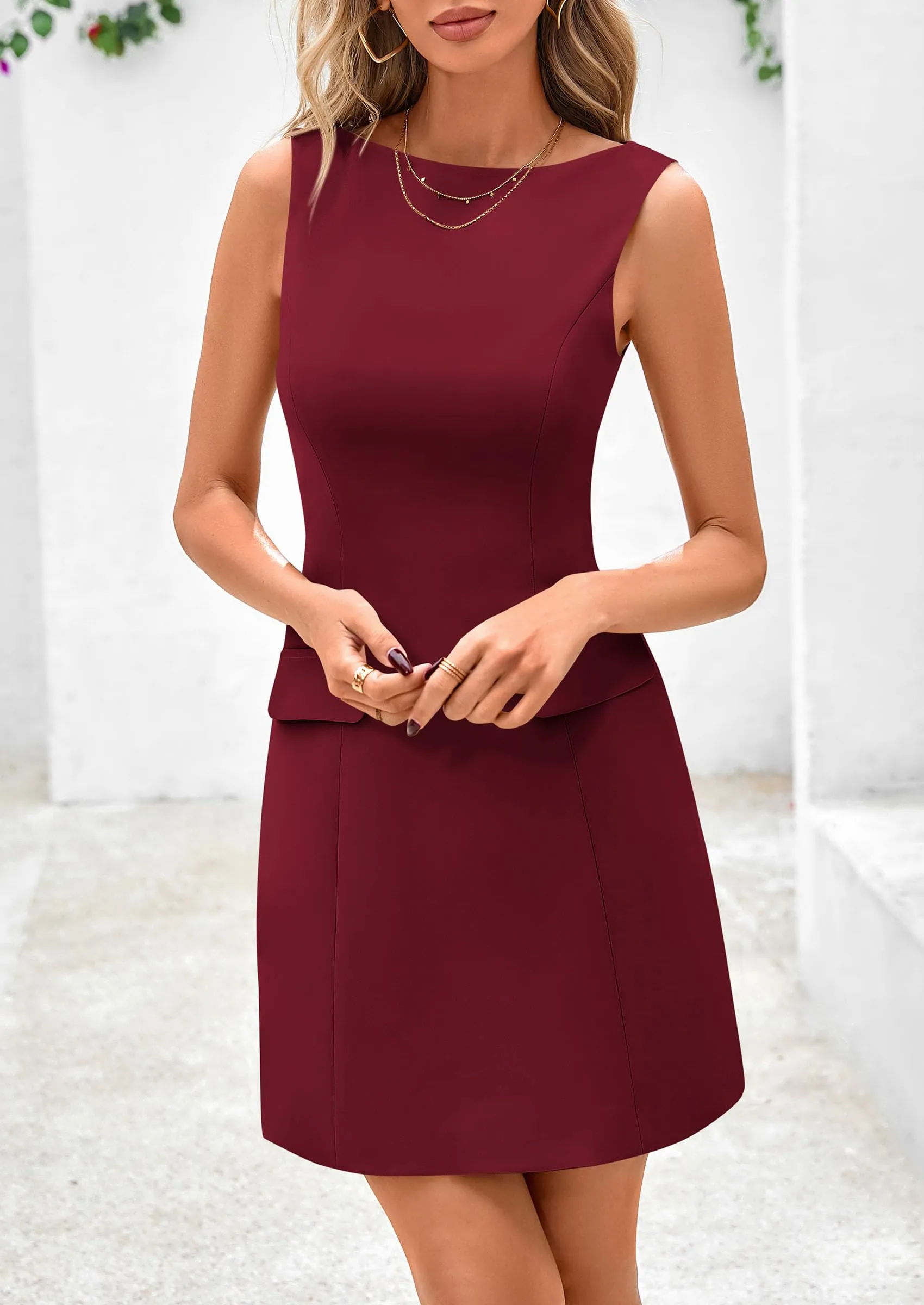 Sleeveless Boat Neck Zipper Bodycon A Line Business Work Mini Dresses