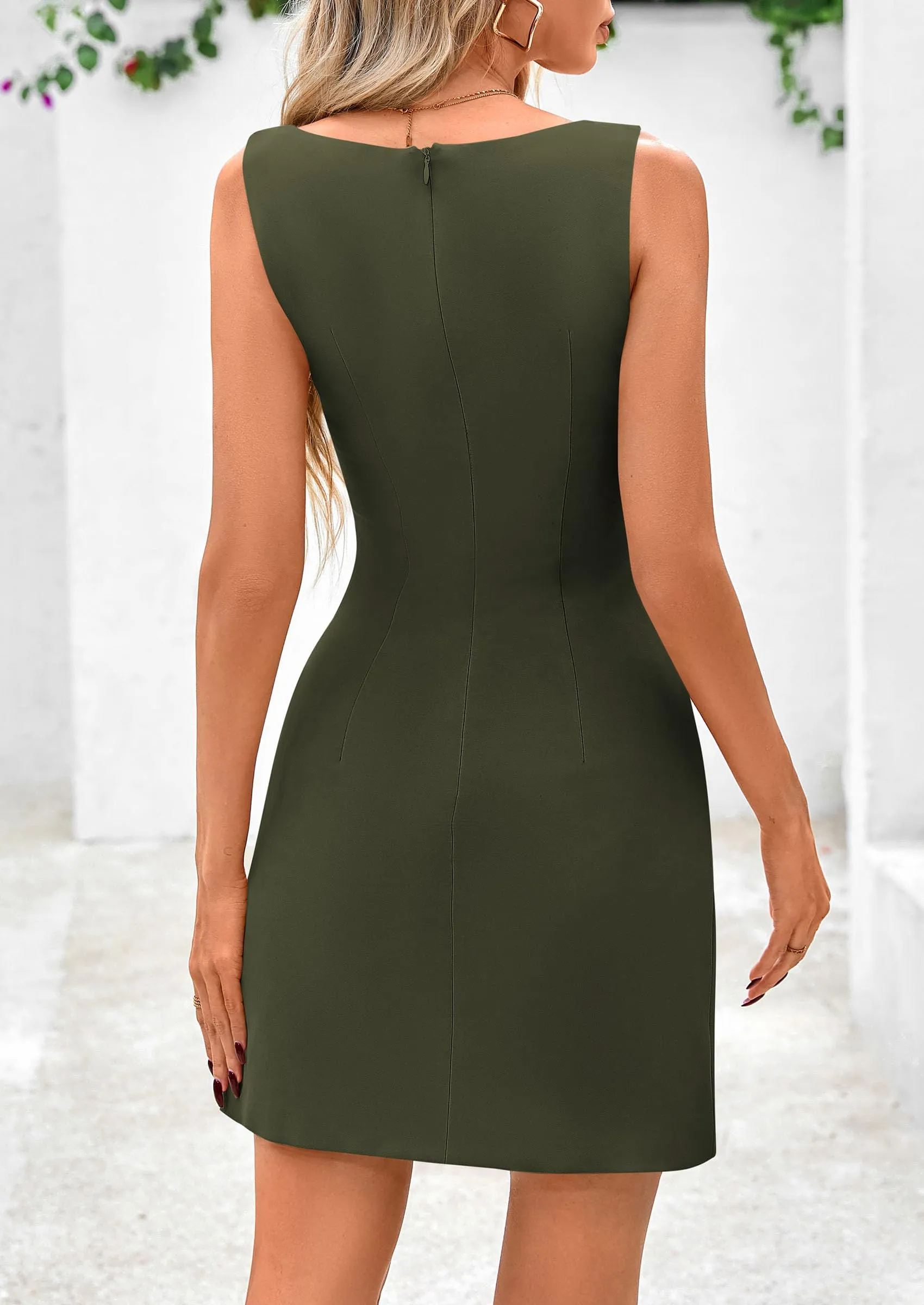 Sleeveless Boat Neck Zipper Bodycon A Line Business Work Mini Dresses