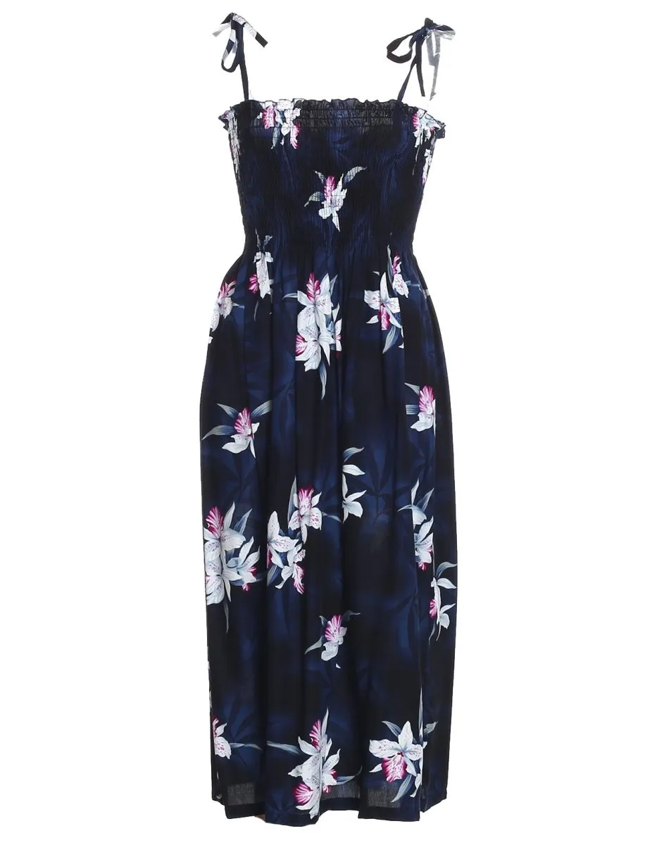 Smock Hawaiian Dress Midnight Orchid