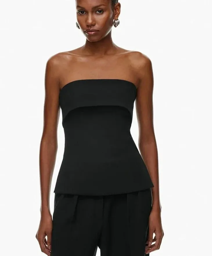 Solid Open Shoulder Strapless Tank Tops
