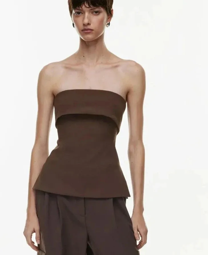 Solid Open Shoulder Strapless Tank Tops