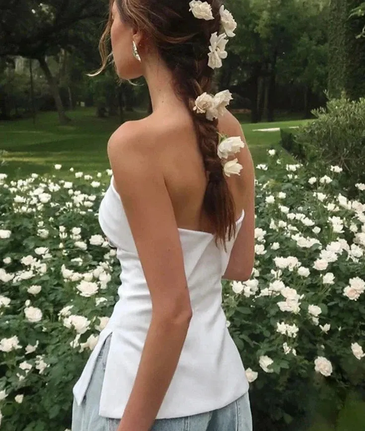 Solid Open Shoulder Strapless Tank Tops