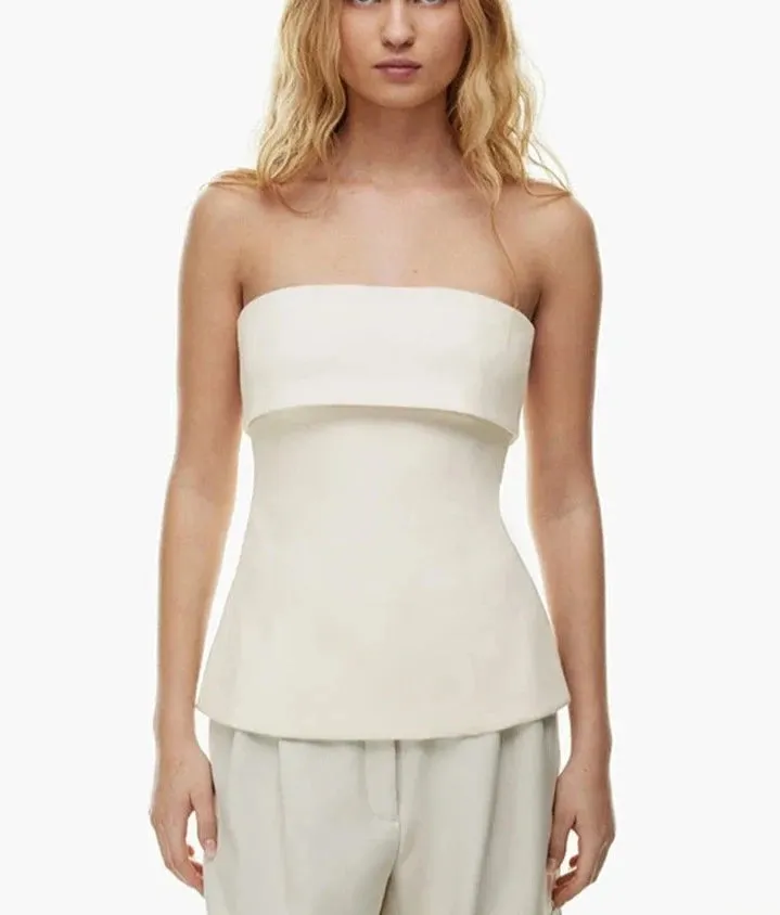 Solid Open Shoulder Strapless Tank Tops