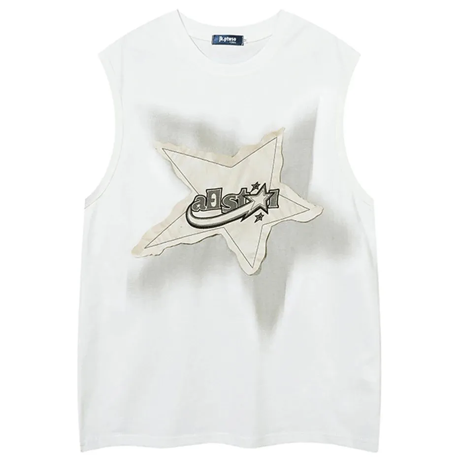 Style Oversized Tank Vest - Men's Star Patchwork Top, Y2K Fashion