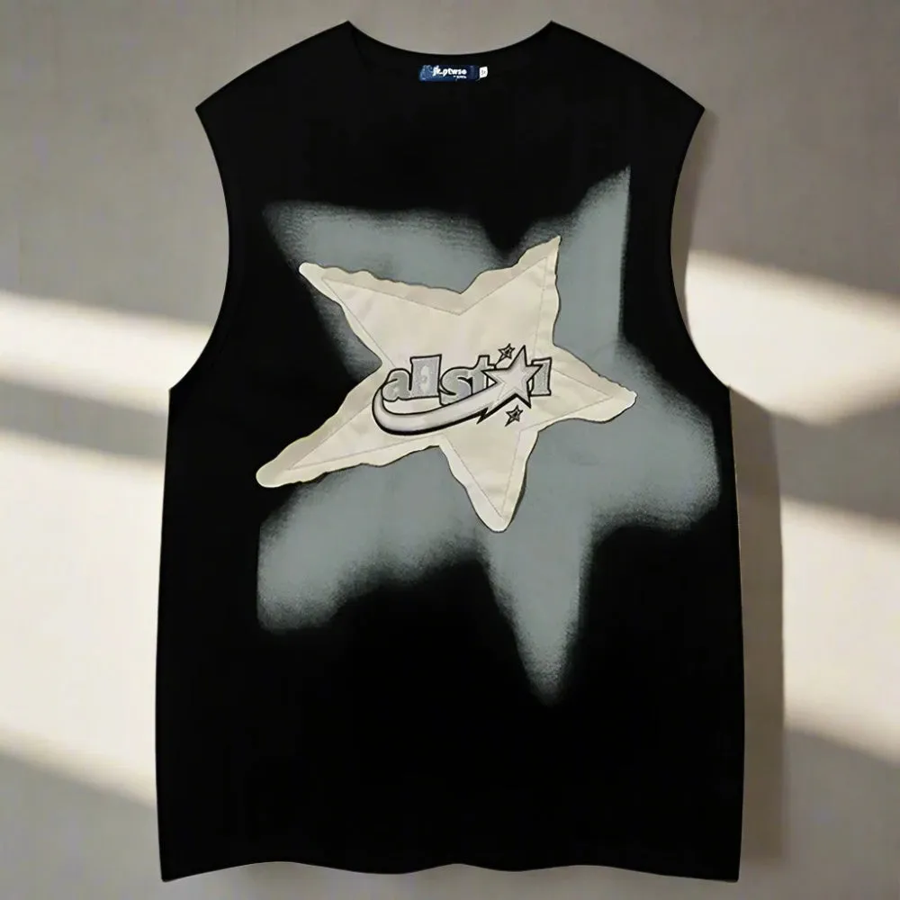 Style Oversized Tank Vest - Men's Star Patchwork Top, Y2K Fashion