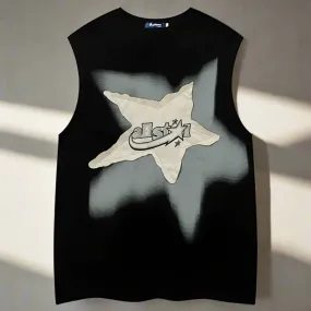 Style Oversized Tank Vest - Men's Star Patchwork Top, Y2K Fashion