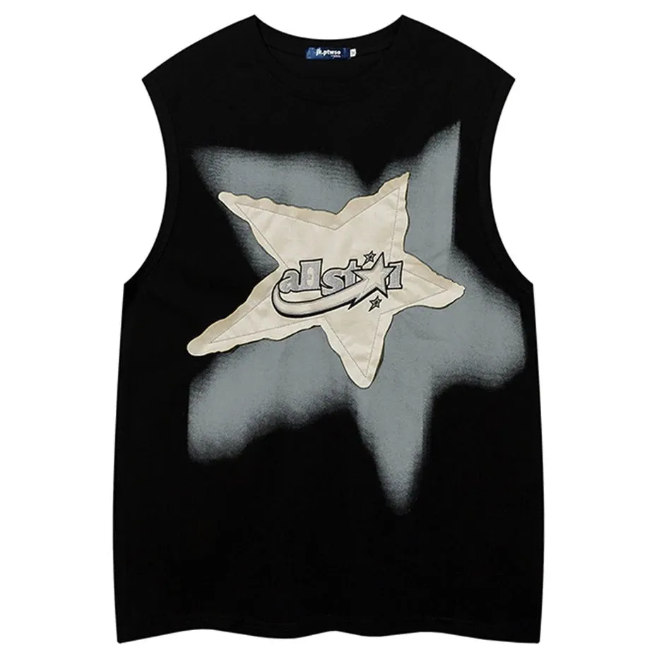 Style Oversized Tank Vest - Men's Star Patchwork Top, Y2K Fashion