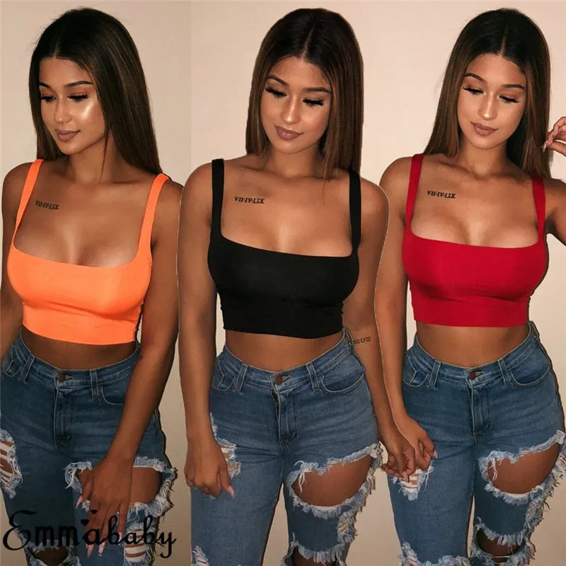Summer Crop - Tank Vest Crop Top Summer Beach Party Sleeveless Slash Neck Tanks Woman Girls Bralette Tank Top