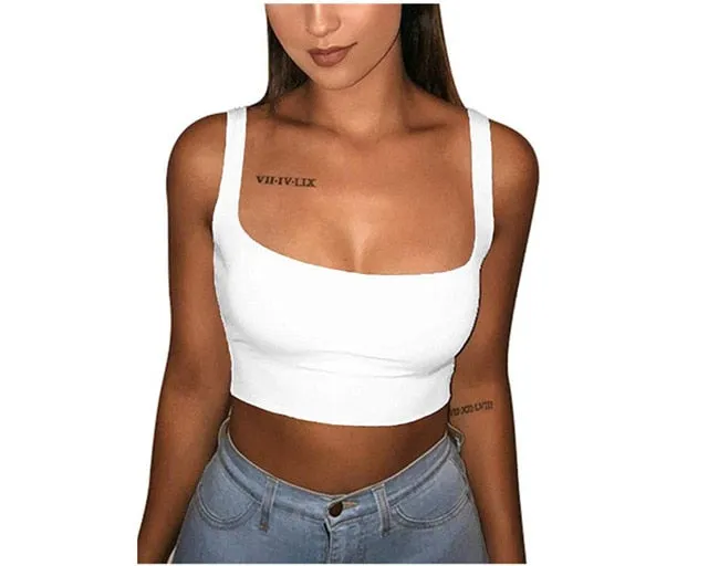 Summer Crop - Tank Vest Crop Top Summer Beach Party Sleeveless Slash Neck Tanks Woman Girls Bralette Tank Top