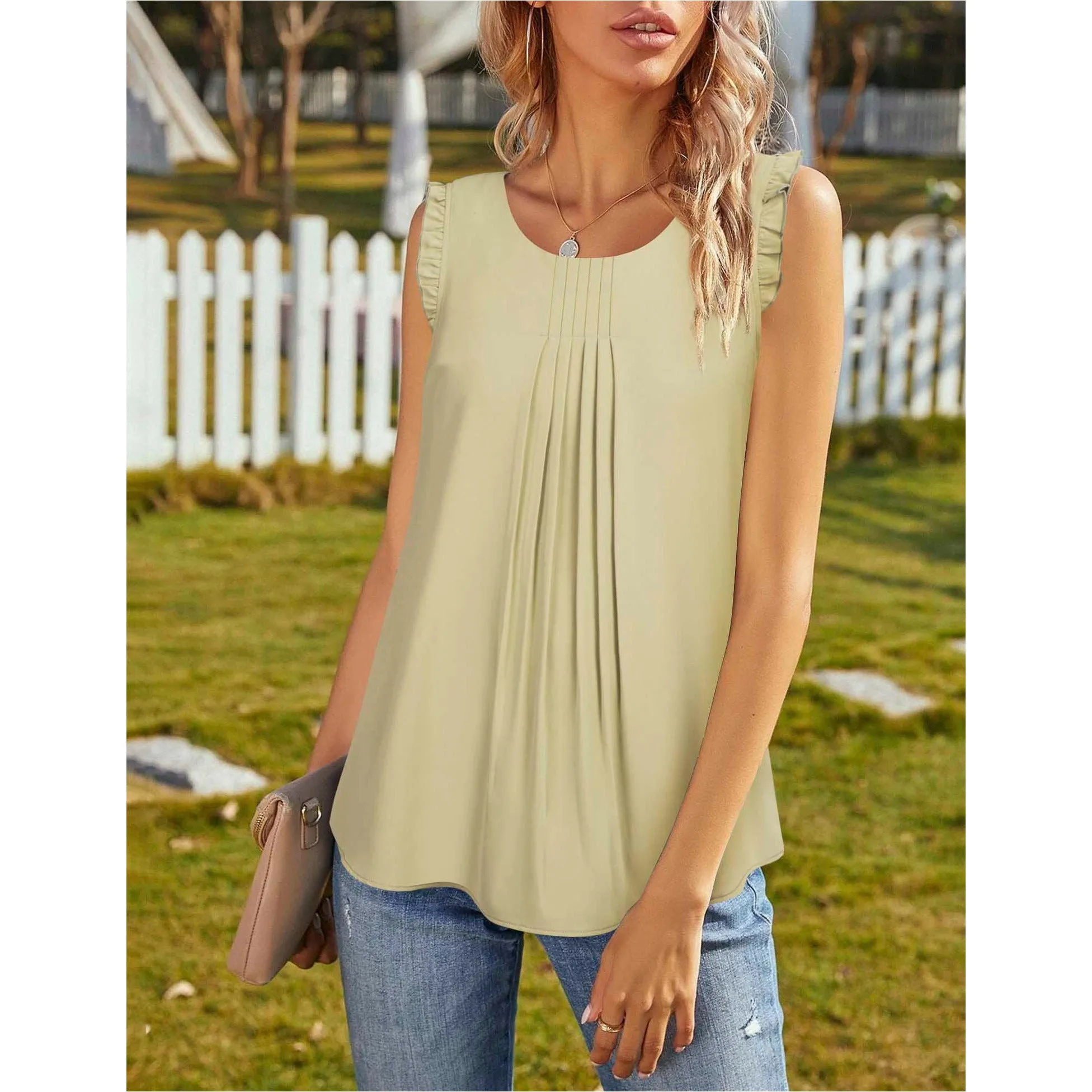 Summer Ruffle Trim Sleeveless Chiffon Blouses