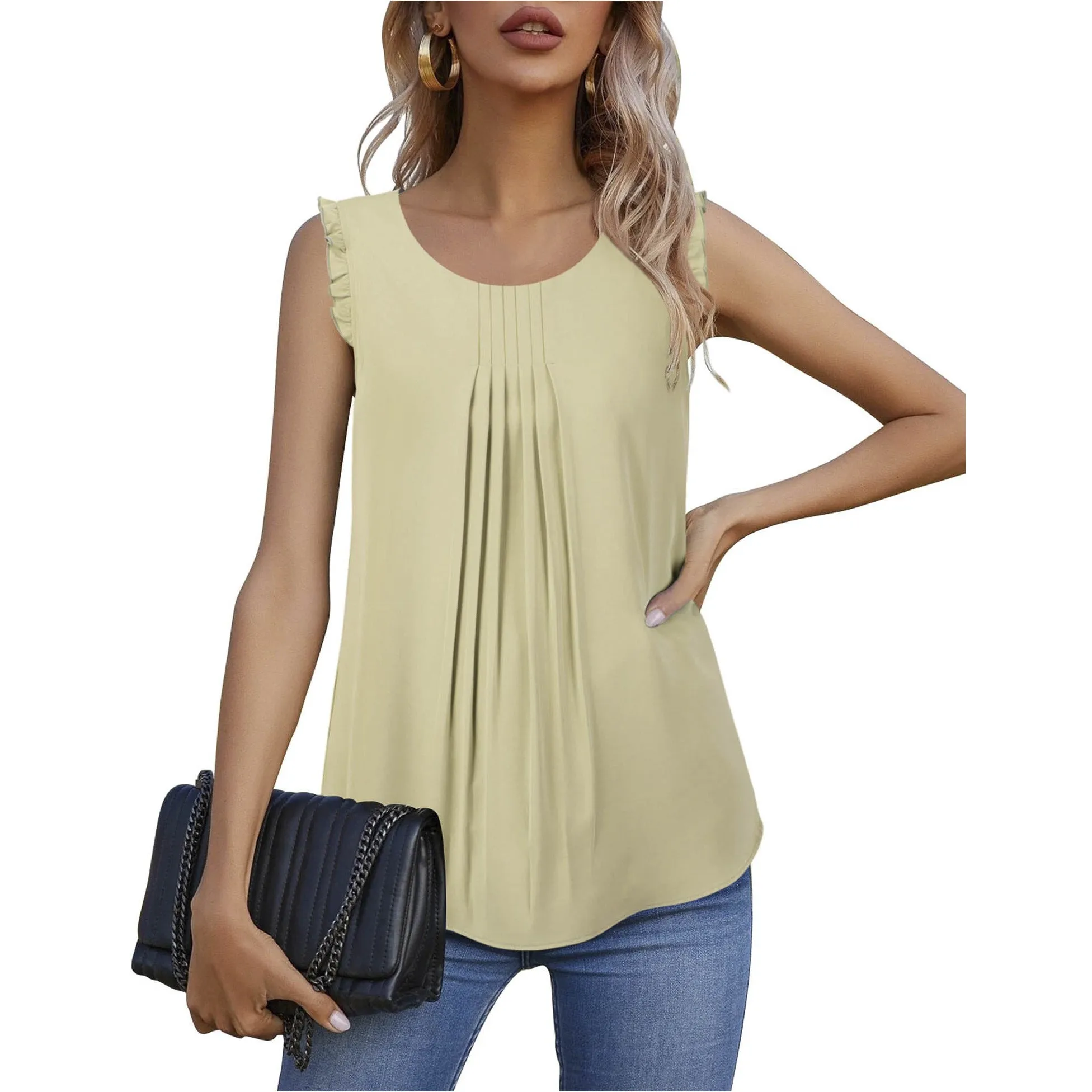 Summer Ruffle Trim Sleeveless Chiffon Blouses
