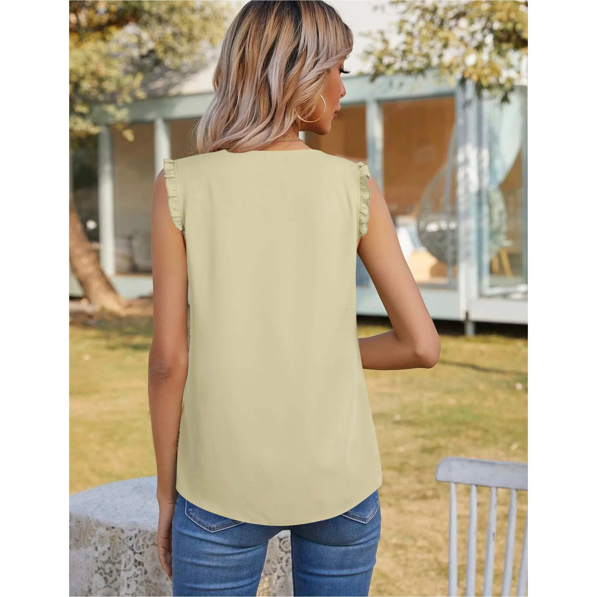 Summer Ruffle Trim Sleeveless Chiffon Blouses