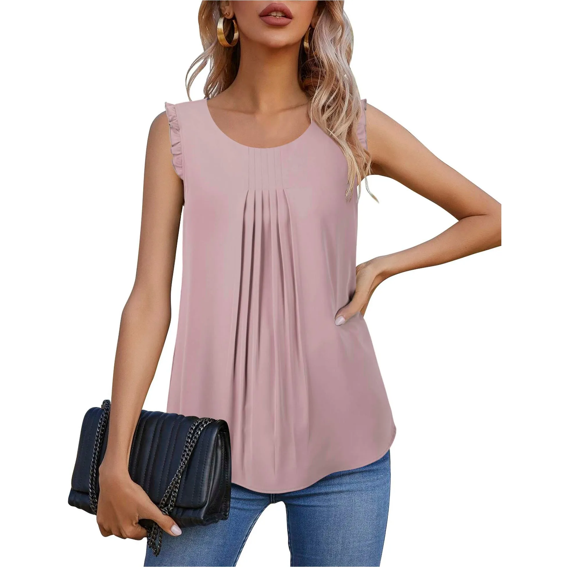 Summer Ruffle Trim Sleeveless Chiffon Blouses