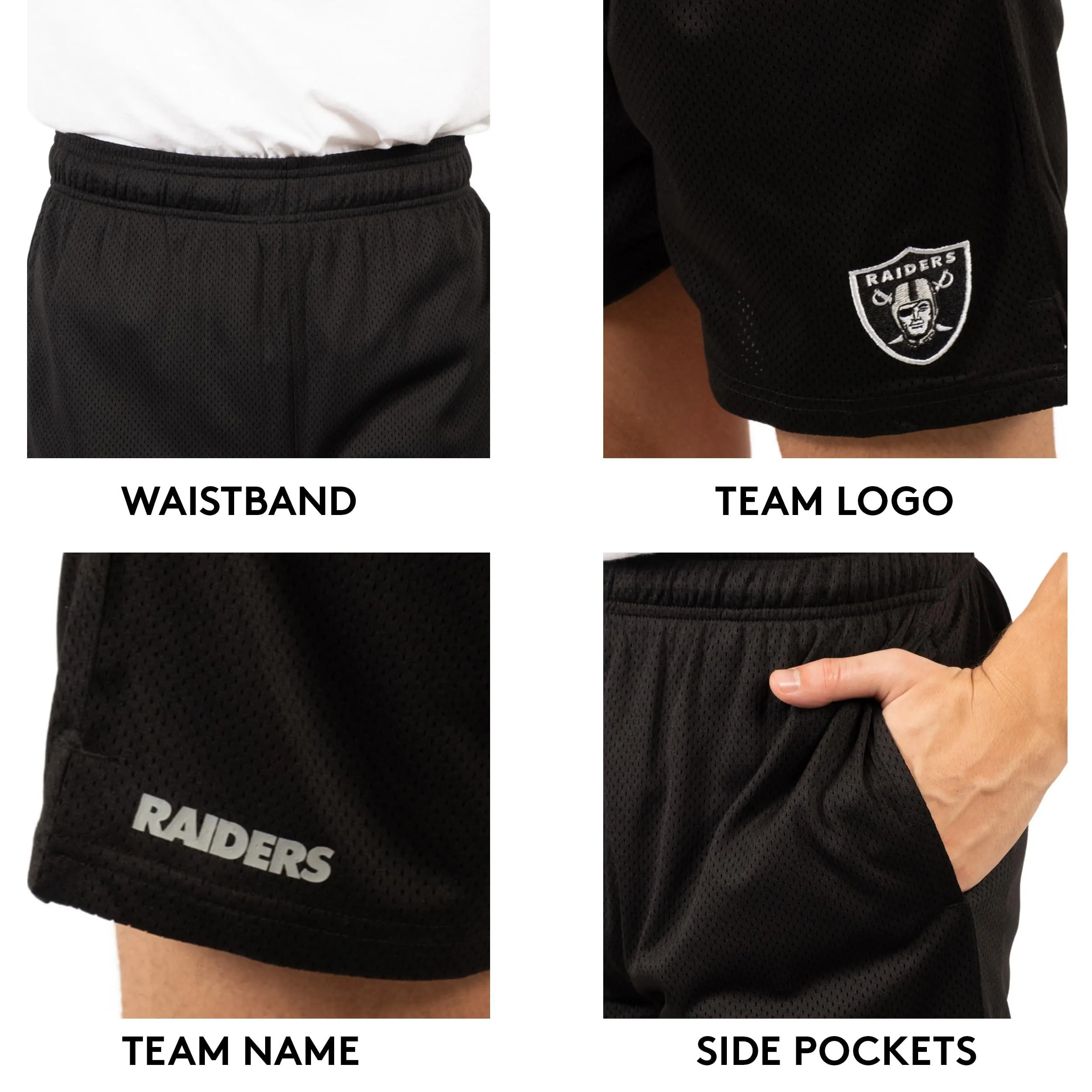 Ultra Game Men's NFL Official Super Soft Soft Mesh Active Training Shorts - Unisex, Las Vegas Raiders|Las Vegas Raiders