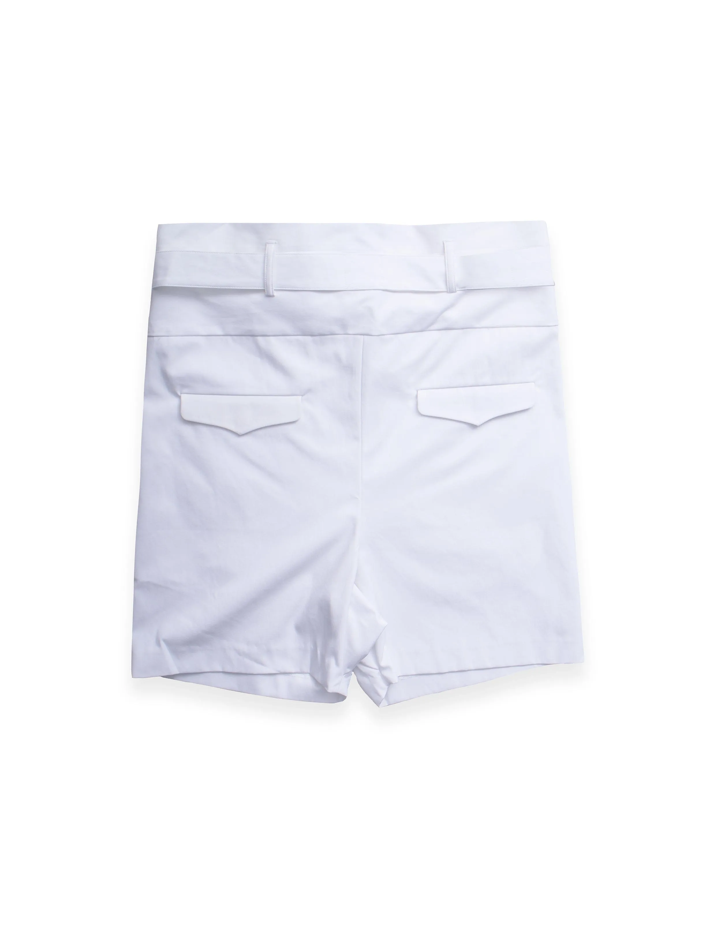 White Button Up Shorts with Tie Up Waist Detail