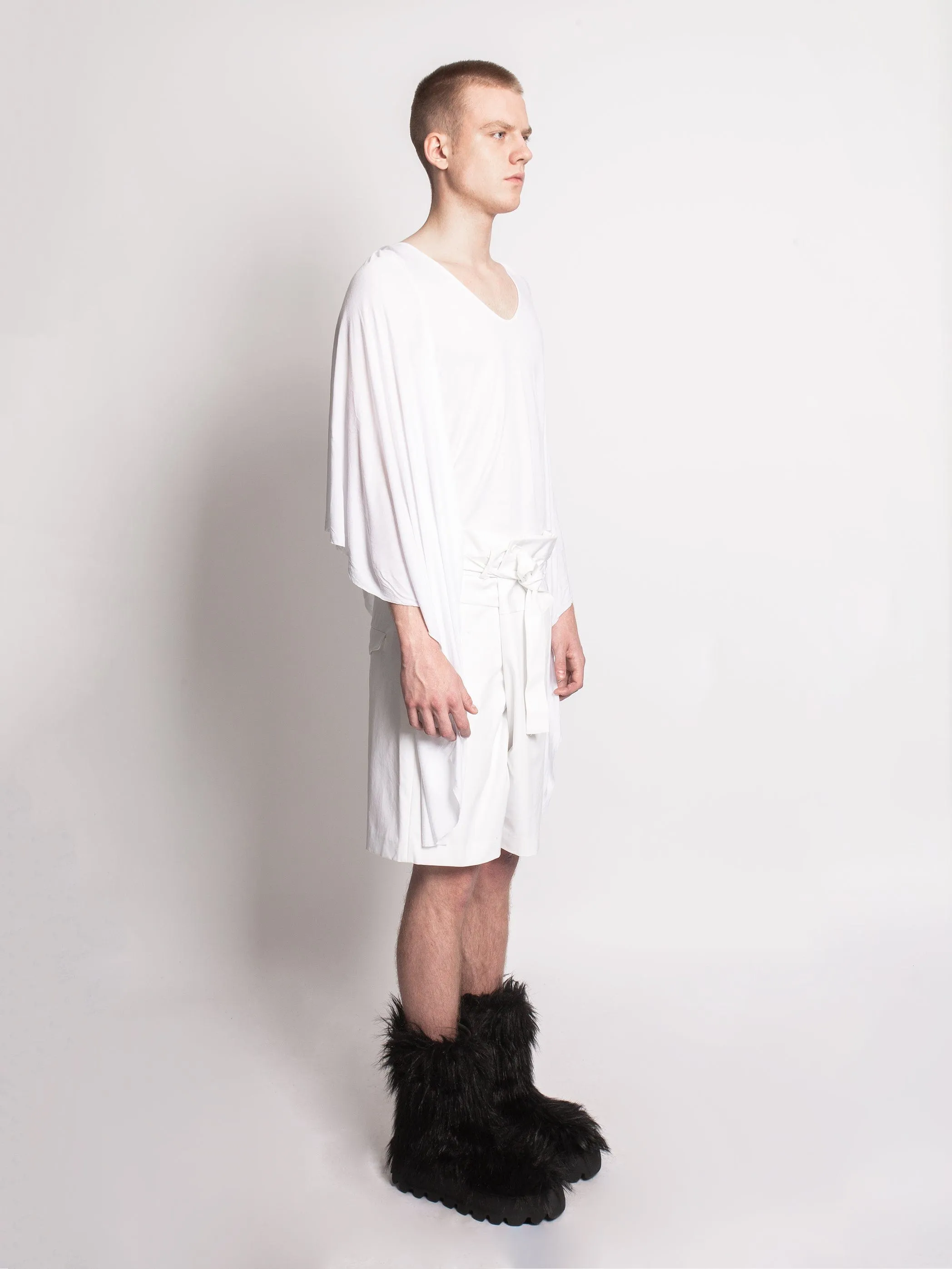 White Button Up Shorts with Tie Up Waist Detail