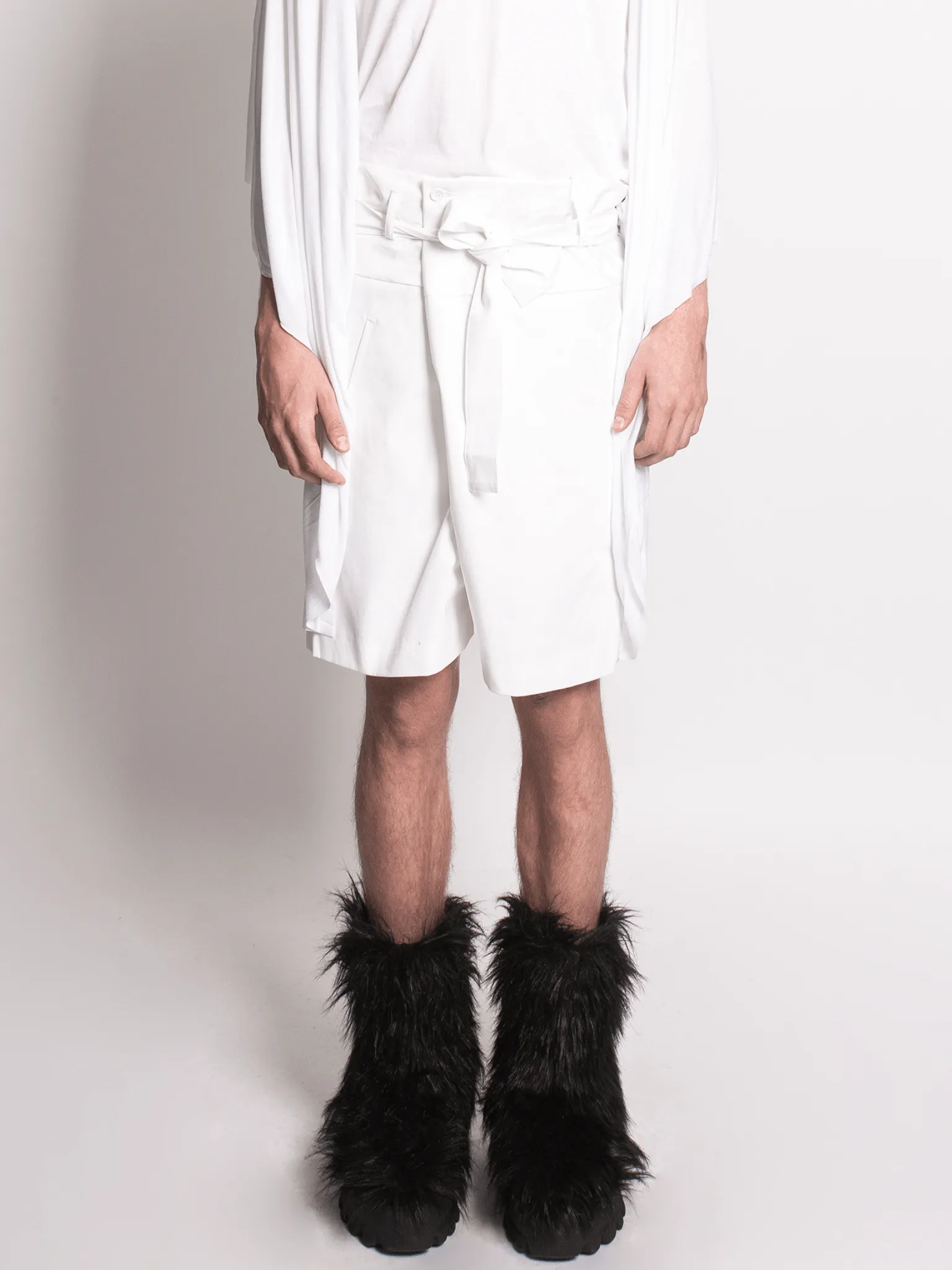 White Button Up Shorts with Tie Up Waist Detail