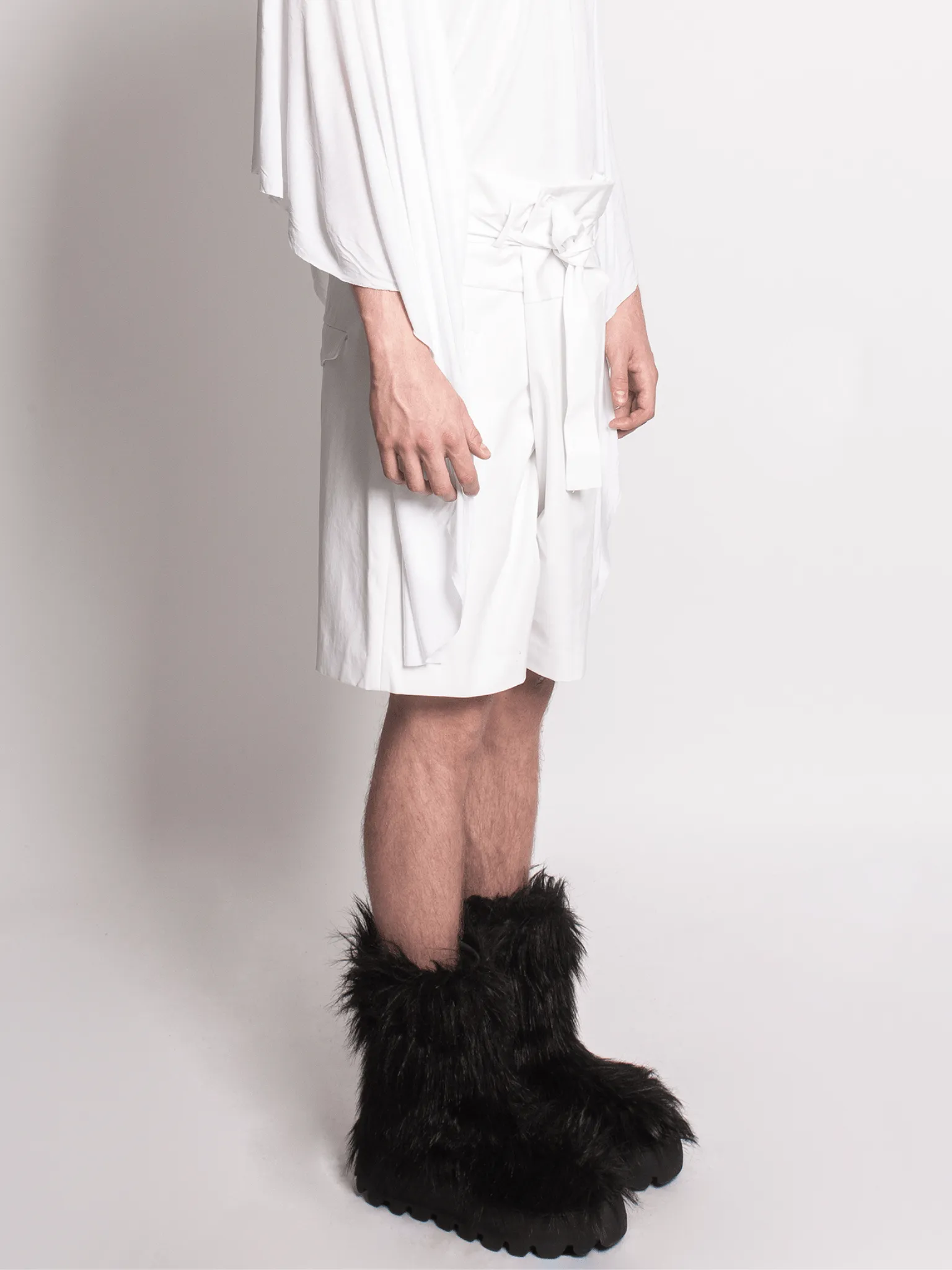 White Button Up Shorts with Tie Up Waist Detail