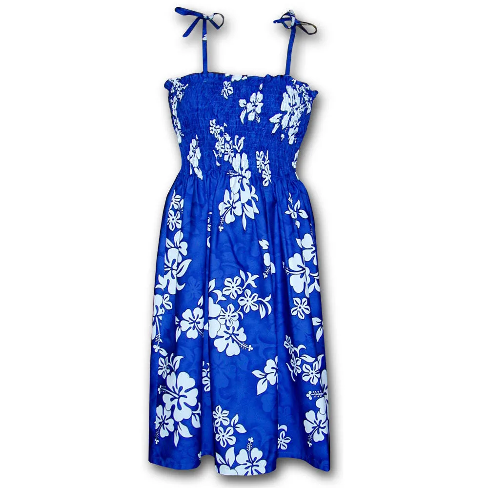 White Flower Blue Spaghetti Tube Dress