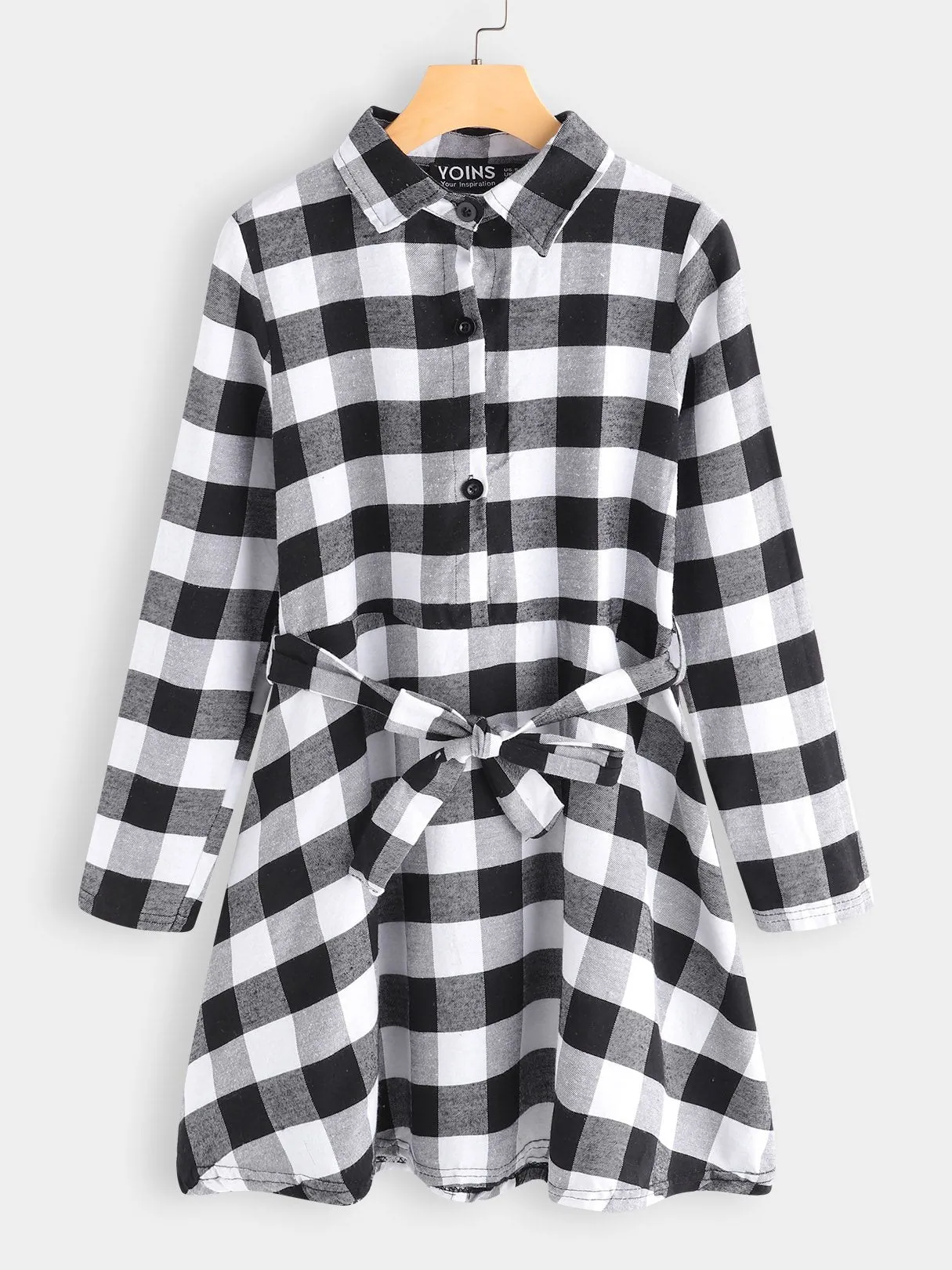 Wholesale Classic Collar 3/4 Length Sleeve Grid Mini Dresses