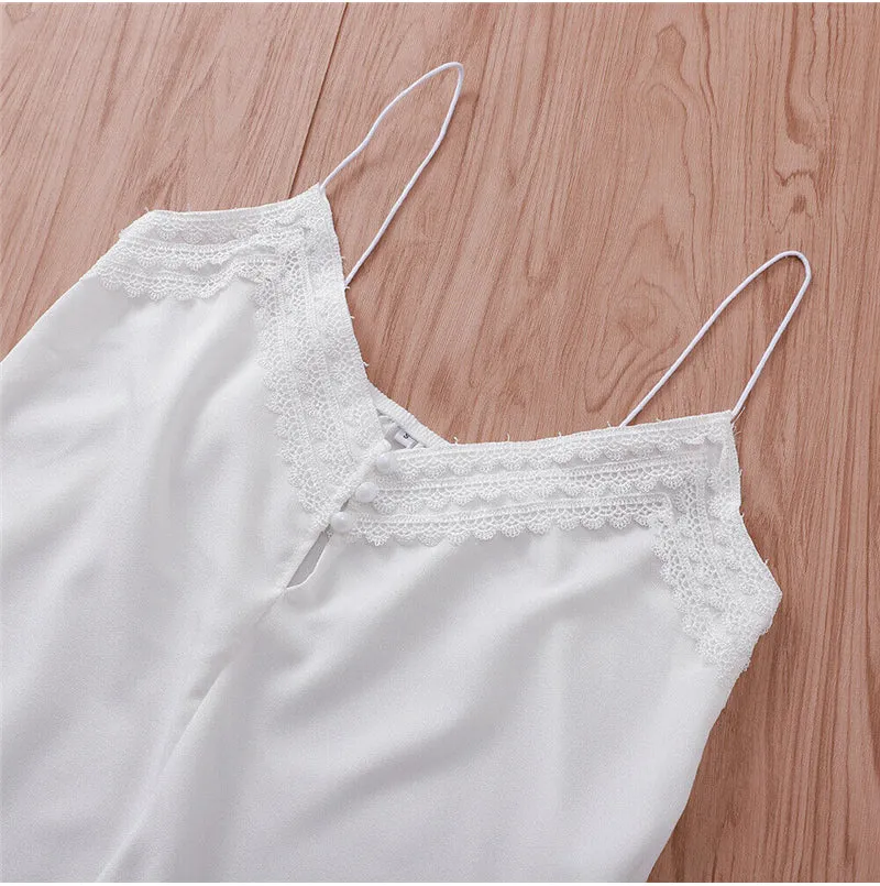 Women Casual Lace Top Elegant Sleeveless  Loose Tank top