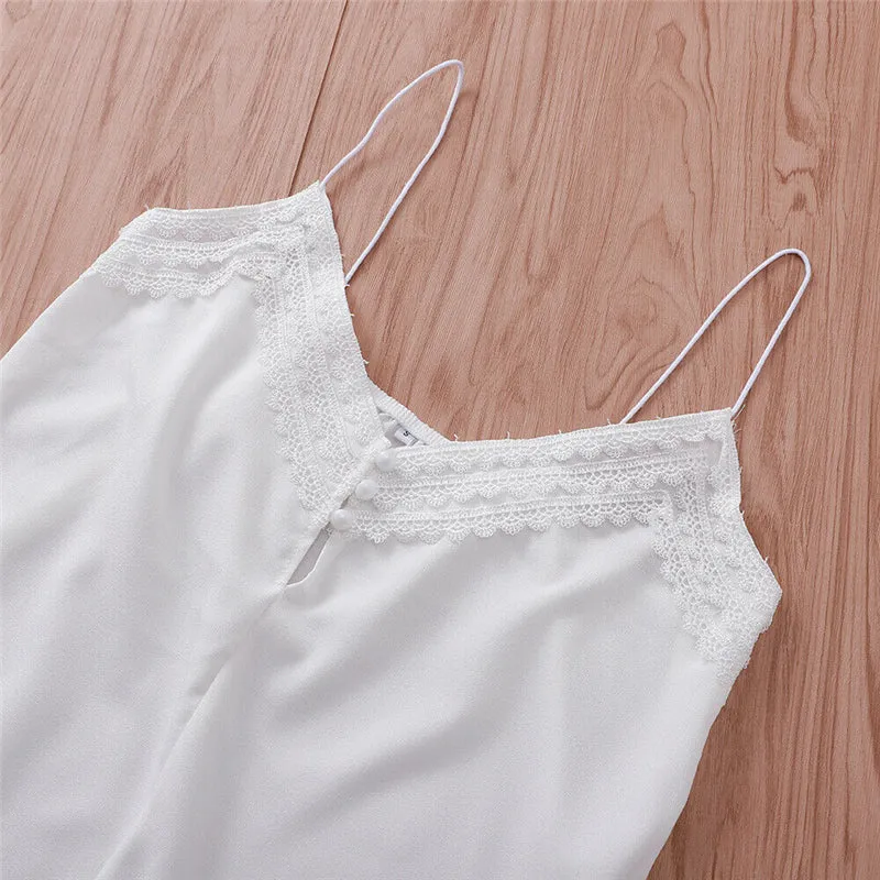 Women Casual Lace Top Elegant Sleeveless  Loose Tank top