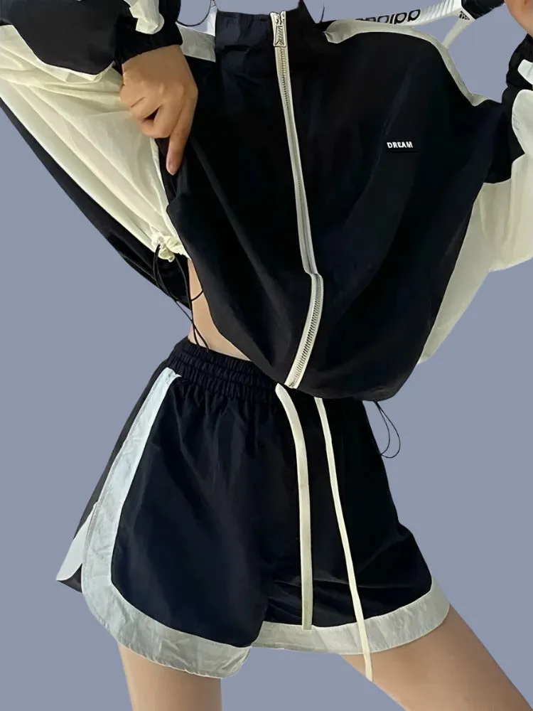 Women Patchwork Zip Jacket and Short Suit