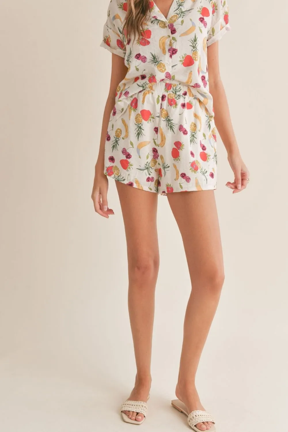 Women's Fruit Print Spring Summer Shorts | White Multi