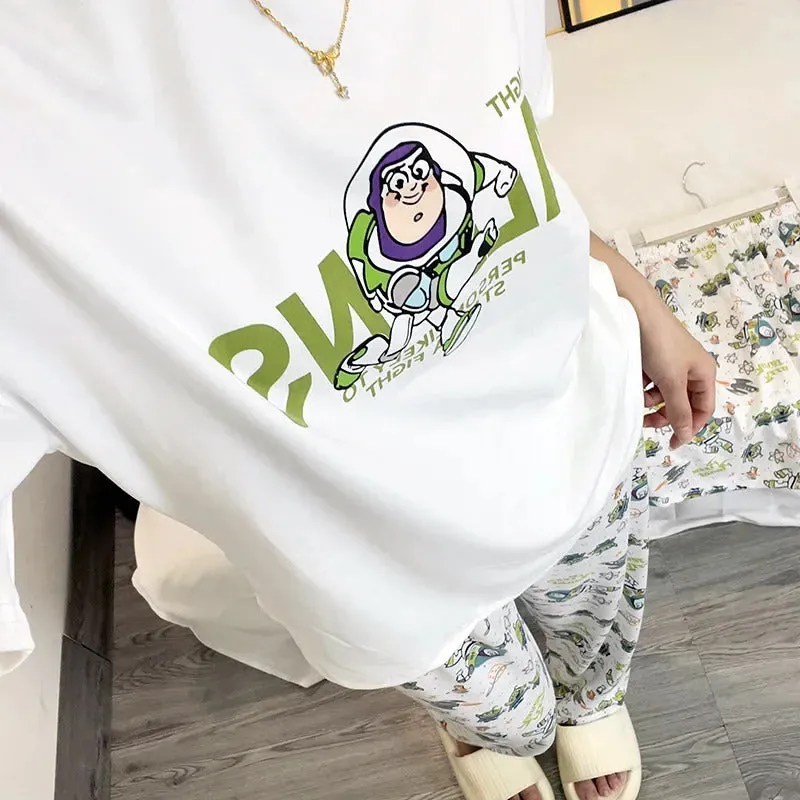 Women's Loose Round Neck Cute Kitty Homewear Pajamas Women's Simple Leisure Long Sleeve Long Pants Two-piece Suit Pajamas  Women