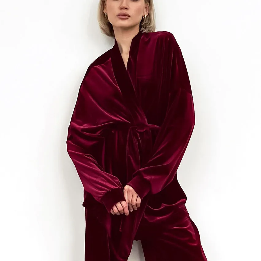 Women's New Velvet Fabric Casual Simple Long Sleeve Pants Pajamas
