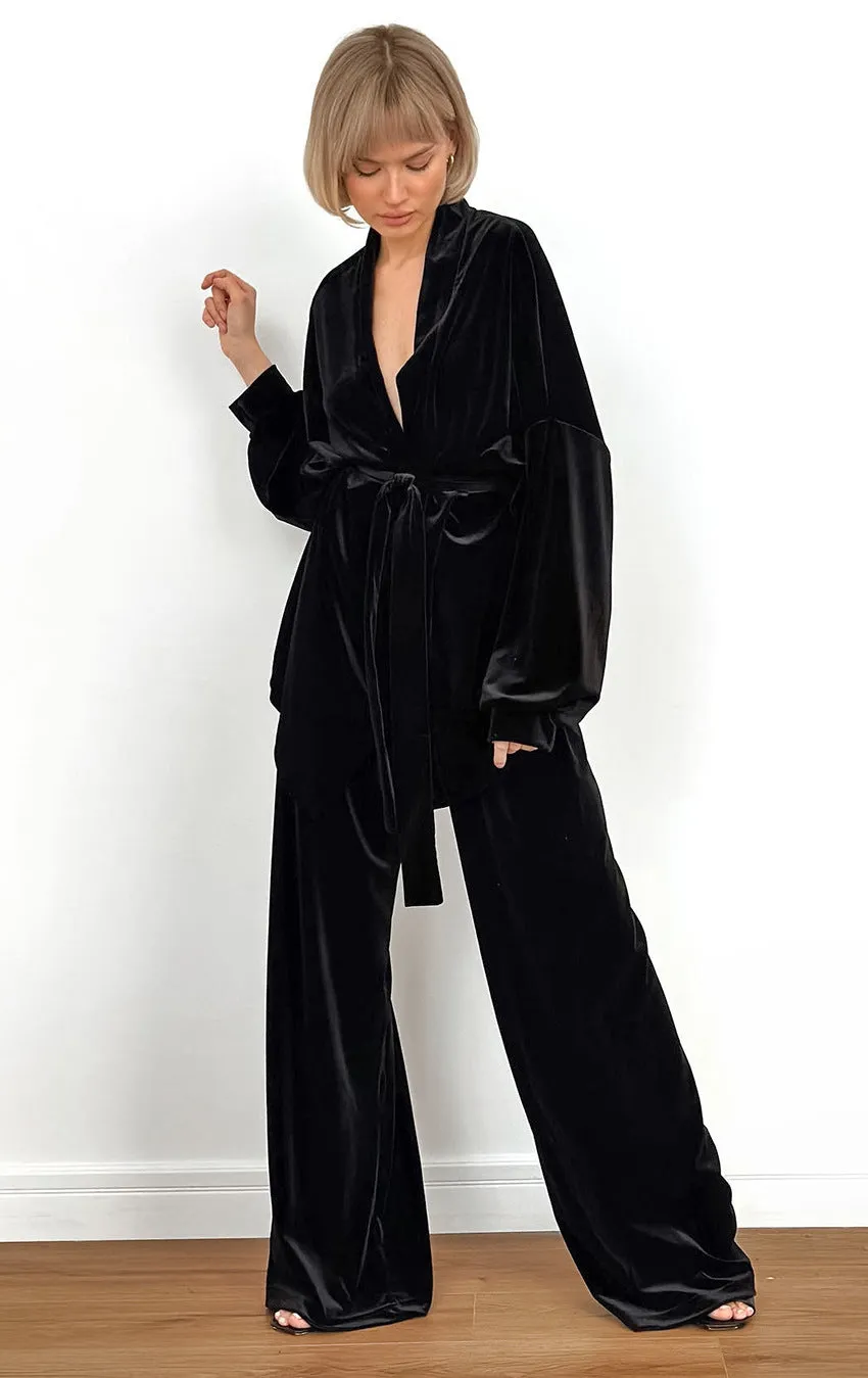 Women's New Velvet Fabric Casual Simple Long Sleeve Pants Pajamas