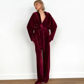 Women's New Velvet Fabric Casual Simple Long Sleeve Pants Pajamas