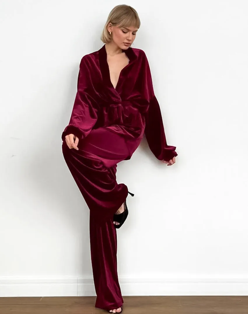 Women's New Velvet Fabric Casual Simple Long Sleeve Pants Pajamas
